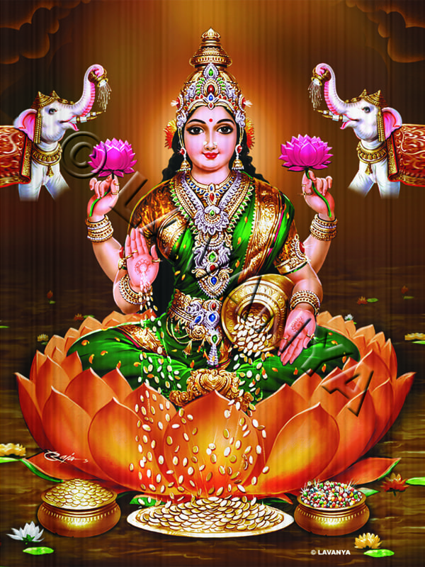 GAJA LASHMI ORANGE LOTUS ANTIQUE BG