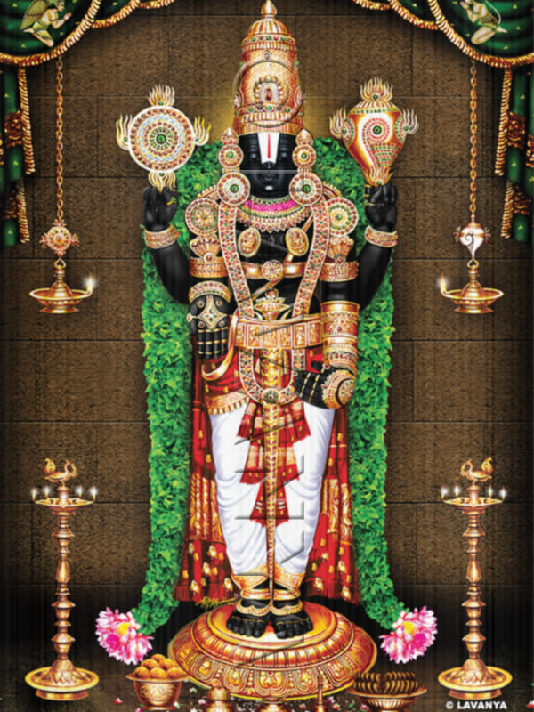 Nijapadam Balaji With Tulasi Garland Wall BG